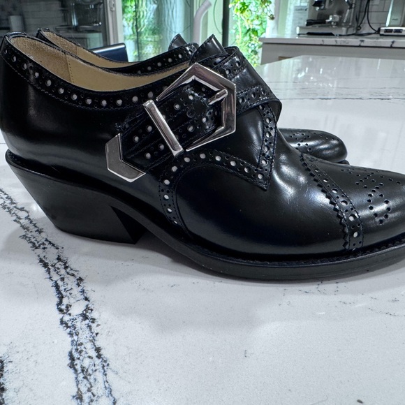 The Office Of Angela Scott Shoes - Office of Angela Scott Women’s Black Leather Buckle Wingtip Shoe